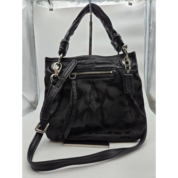 Coach L0893-13420 Op Art Shoulder Hobo Bag Black Signature - Picture 1 of 6